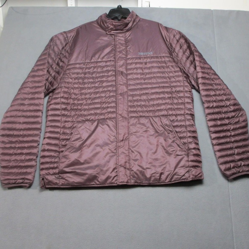 Marmot Jacket Mens 2XL Purple Down Puffer Snap Front Red Quilted Lined Packable